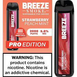 Breeze Pro Strawberry Peach Mint Disposable Vape 2000 Puffs