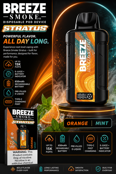 Breeze Stratus 0% Disposable Vape 15000 Puffs Zero Nicotine