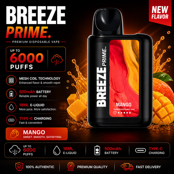 Breeze Prime Mango Disposable Vape 6000 Puffs