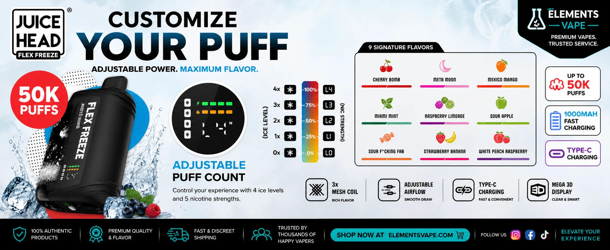 Buy Juice Head Flex Freeze 50000 at Elements Vape 50000 puffs