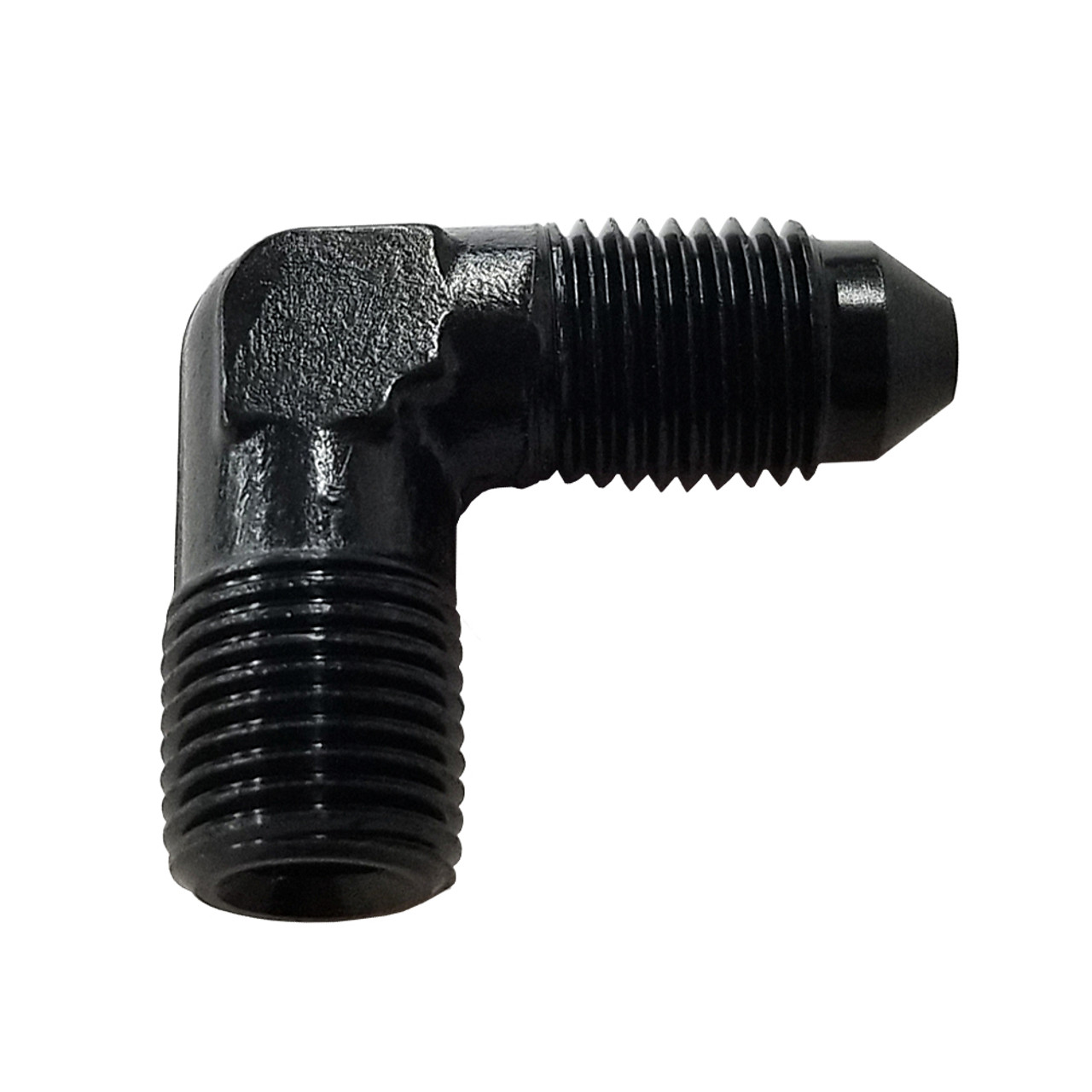 -3 AN to 1/8 NPT Male 90 Deg Fitting, Black | Quarter-Max