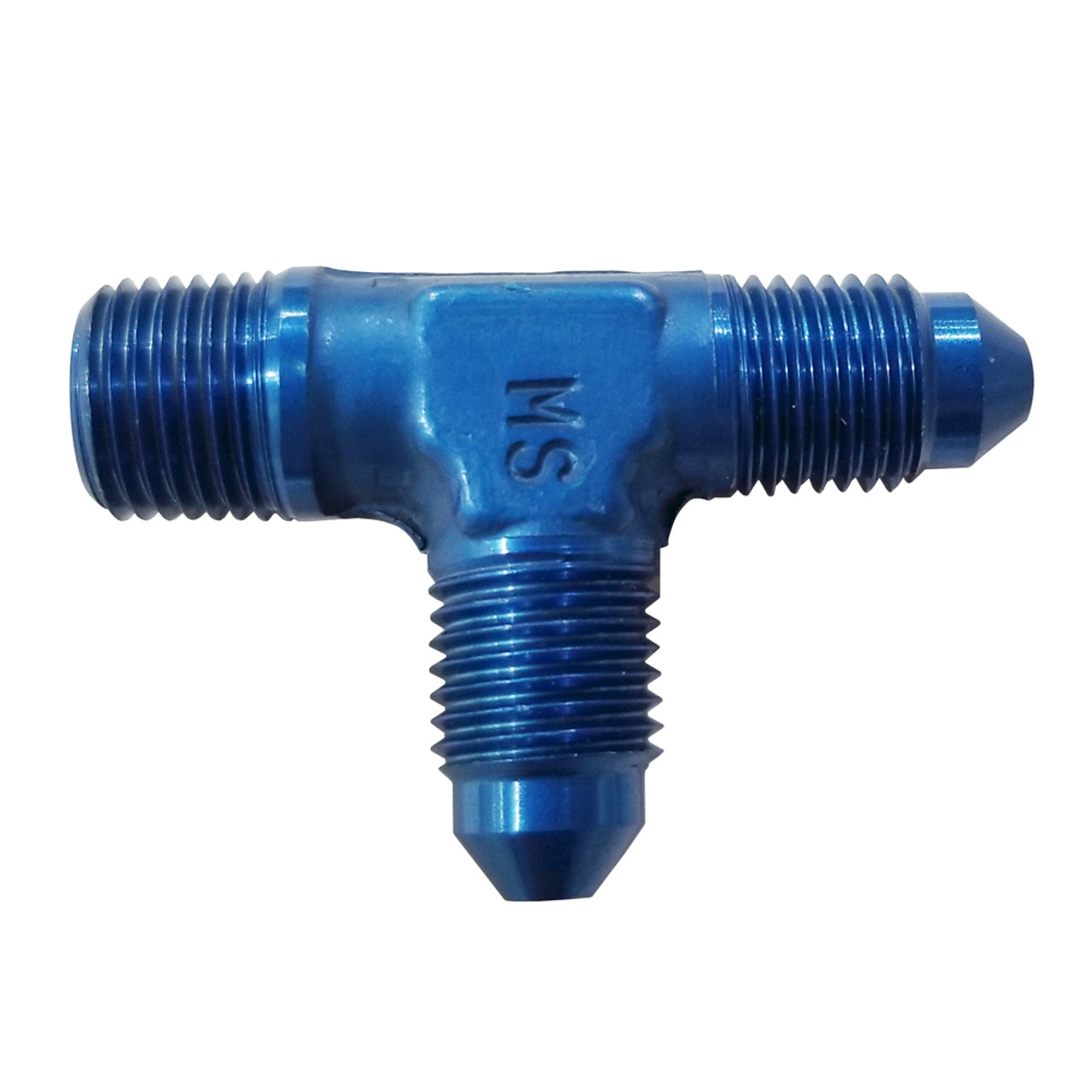 -3 AN to 1/8 NPT on One Run Male Tee Fitting, Aluminum, Blue | Quarter-Max