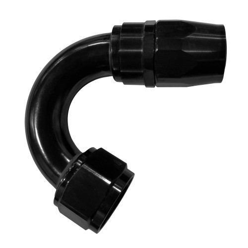 -8 AN 150 Degree Hose End, Aluminum, Black | Quarter-Max