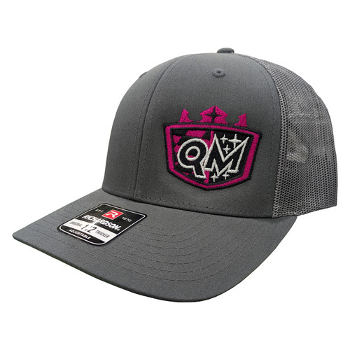Quarter-Max Trucker Snapback Hat, Charcoal with Pink Logo | Quarter-Max