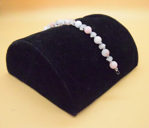 Rose quartz Pink Jade Silver Hematite Rondelle Bracelet
