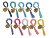 Colorful Wooden Bead Wristlet Key Chain with Wood Disk