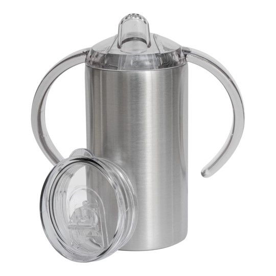 Sublimation straight 12 oz sippy cup dual lid - Silver