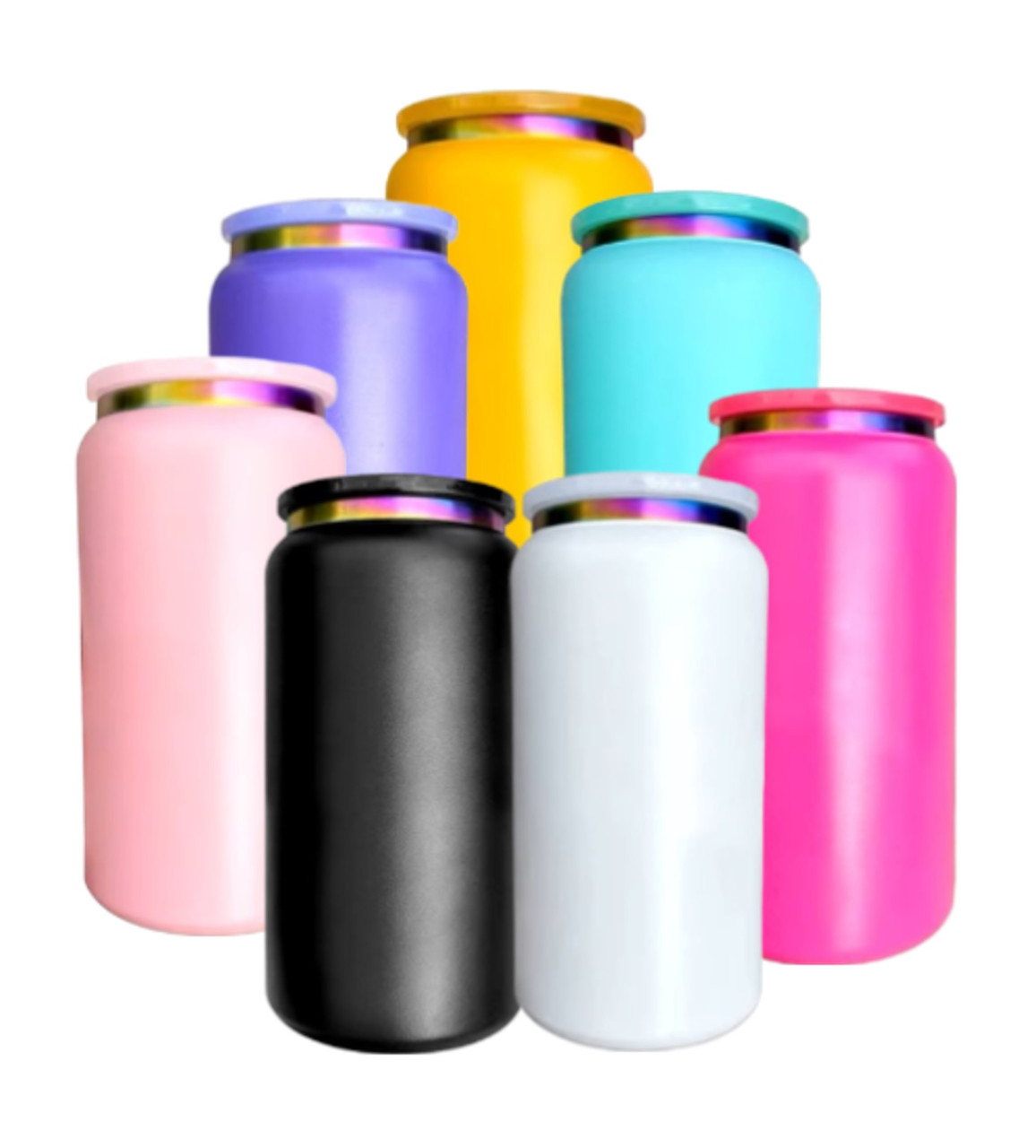 16 Oz Powder Coat with Rainbow Plating Metal Soda Can Tumbler w/ Push In  Lid - 7