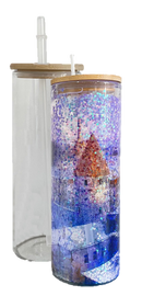 20 oz Pre-Drilled Glass Snow Globe Sublimation Tumbler w/ Bamboo Lid