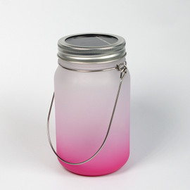 15 Oz Solar Fairy Light Sublimation Glass Lantern with Wire Handle - Pink