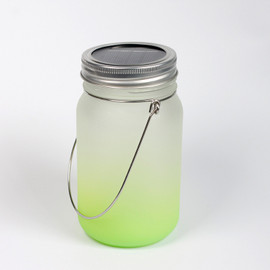 15 Oz Solar Fairy Light Sublimation Glass Lantern with Wire Handle - Green