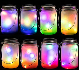 SET of 8 - 15 Oz Solar Fairy Light Sublimation Glass Lantern with Wire Handle