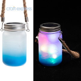 15 Oz Solar Fairy Light Sublimation Glass Lantern with Rope Handle - Blue