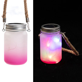 15 Oz Solar Fairy Light Sublimation Glass Lantern with Rope Handle - Pink