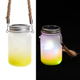 15 Oz Solar Fairy Light Sublimation Glass Lantern with Rope Handle - Yellow