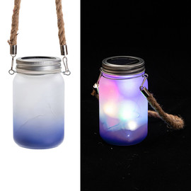 15 Oz Solar Fairy Light Sublimation Glass Lantern with Rope Handle - Purple