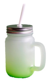 14 Oz Color Gradient Sublimation Glass Mason Jar Tumbler with Handle - GREEN