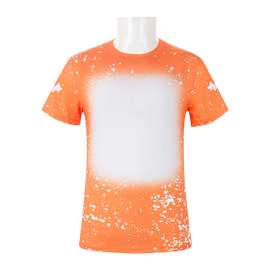 Youth Unisex Short Sleeve Crew Neck Polyester Sublimation Faux Bleach T-Shirt - ORANGE