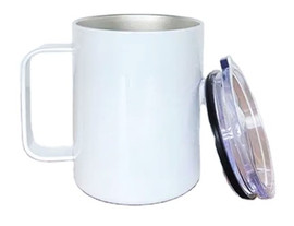 16oz White Glossy Stainless Sublimation Coffee Mug with Handle and Lid