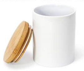 11 Oz Ceramic Glossy White Sublimation Jar Candle Holder w/ Bamboo Lid
