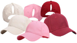 Ladies Solid Ball Cap with Velcro Closure and High Pony