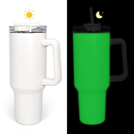 40oz White to GLOW IN DARK Green V1 Sublimation Tumbler with Handle