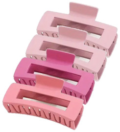 4 Pack - Large Rectangle Claw Hair Clips - Breast Cancer Pink Bundle