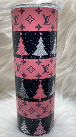 LV Pink Striped Christmas Drinkware