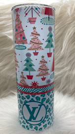 Pink and Teal Leopard LV Christmas Drinkware