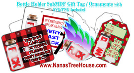 ADULT LANGUAGE DS Sublimation MDF Bottle Holder Ornament / Gift Tag with SVG / PNG Included - 9 Styles Available