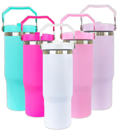 30oz Sublimation Tumbler with Flip Top and Hang Handle - 5 Colors Available