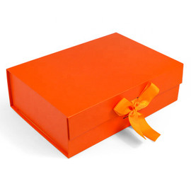 Medium Luxury Folding Gift Box with Ribbon Flap Closure - Orange