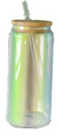 16 oz Iridescent Glass Sublimation Tumbler w/ Bamboo Lid & Straw - Green