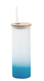 25 oz Gradient Frosted Glass Sublimation Tumbler w/ Bamboo Lid - Blue