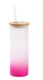 25 oz Gradient Frosted Glass Sublimation Tumbler w/ Bamboo Lid - Pink