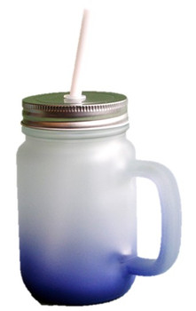 14 Oz Color Gradient Sublimation Glass Mason Jar Tumbler with Handle - BLUE