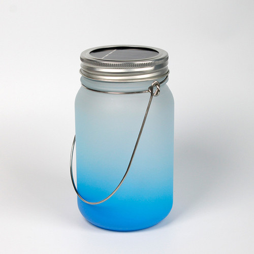 15 Oz Solar Fairy Light Sublimation Glass Lantern with Wire Handle - Blue