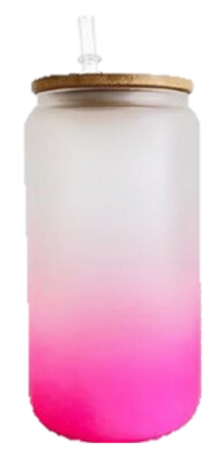 16 oz Gradient Frosted Glass Sublimation Tumbler w/ Bamboo Lid - Pink