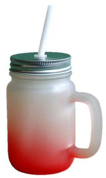 14 Oz Color Gradient Sublimation Glass Mason Jar Tumbler with Handle - RED