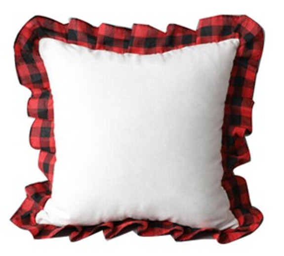 20 x 20 Ruffled Edge Sublimation Pillow Cover with Zipper - Red/Black  Plaid
