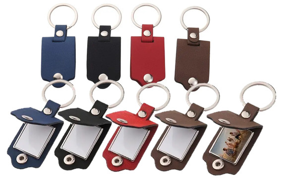 Sublimation Photo Frame Faux Leather Key Chain with Key Ring - 4 Co