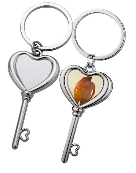 Sublimation Heart Key with Heart Insert with Key Ring