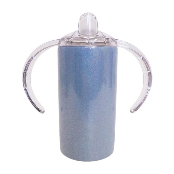 12oz Straight Shimmer Blue 2 Lid Sippy with Handles Sublimation