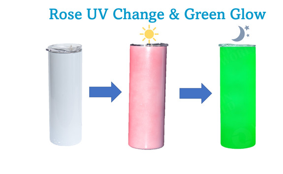 20oz Straight Slide Lid UV Rose & Glow In Dark Green Sublimation
