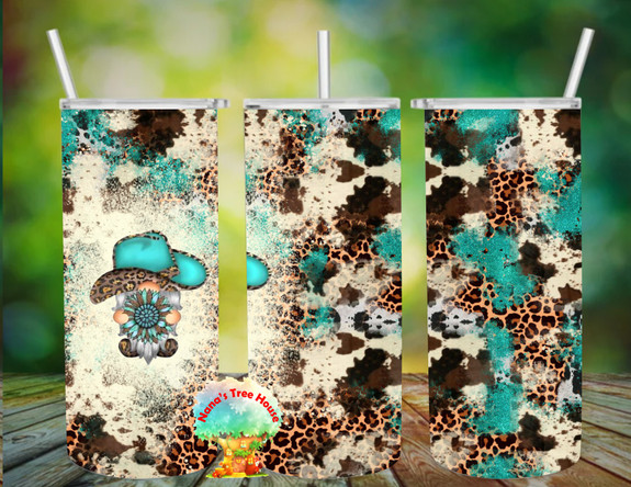 Glass Can Sublimation Wrap, Cowhide & Turquoise