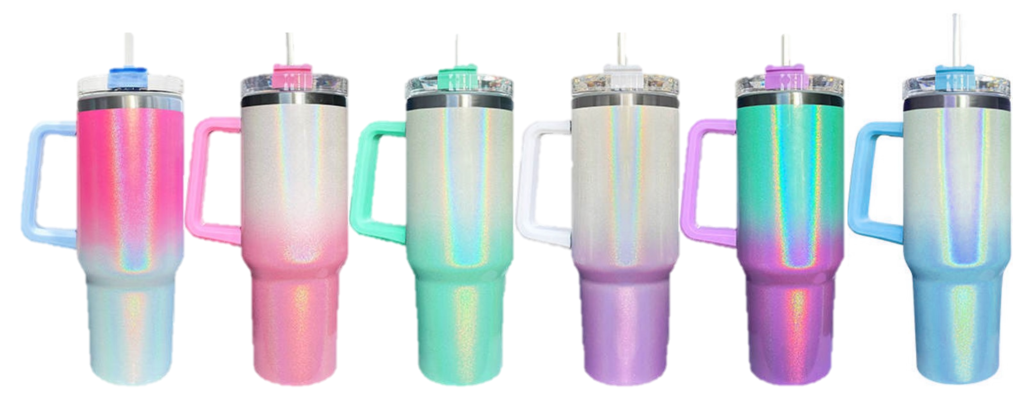 In Stock! Sublimation 40oz Glitter Tumblers With Handle Stainless