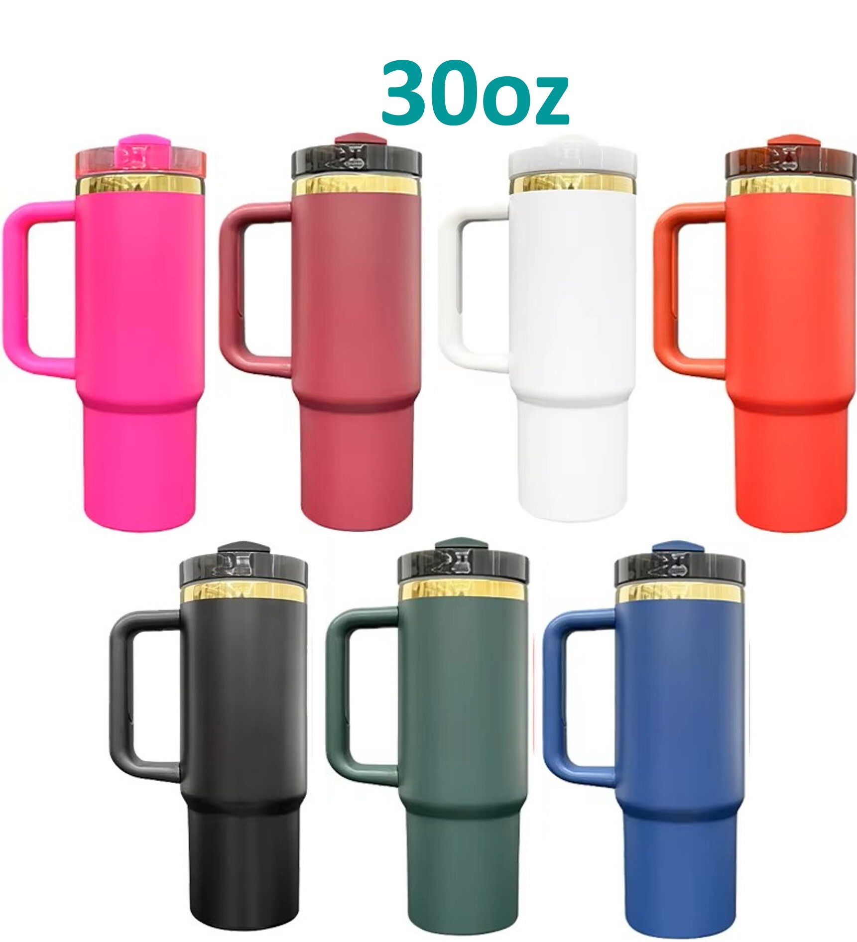 30oz Gold Tone Plated Powder Coat Tumbler with Handle - 7 Colors