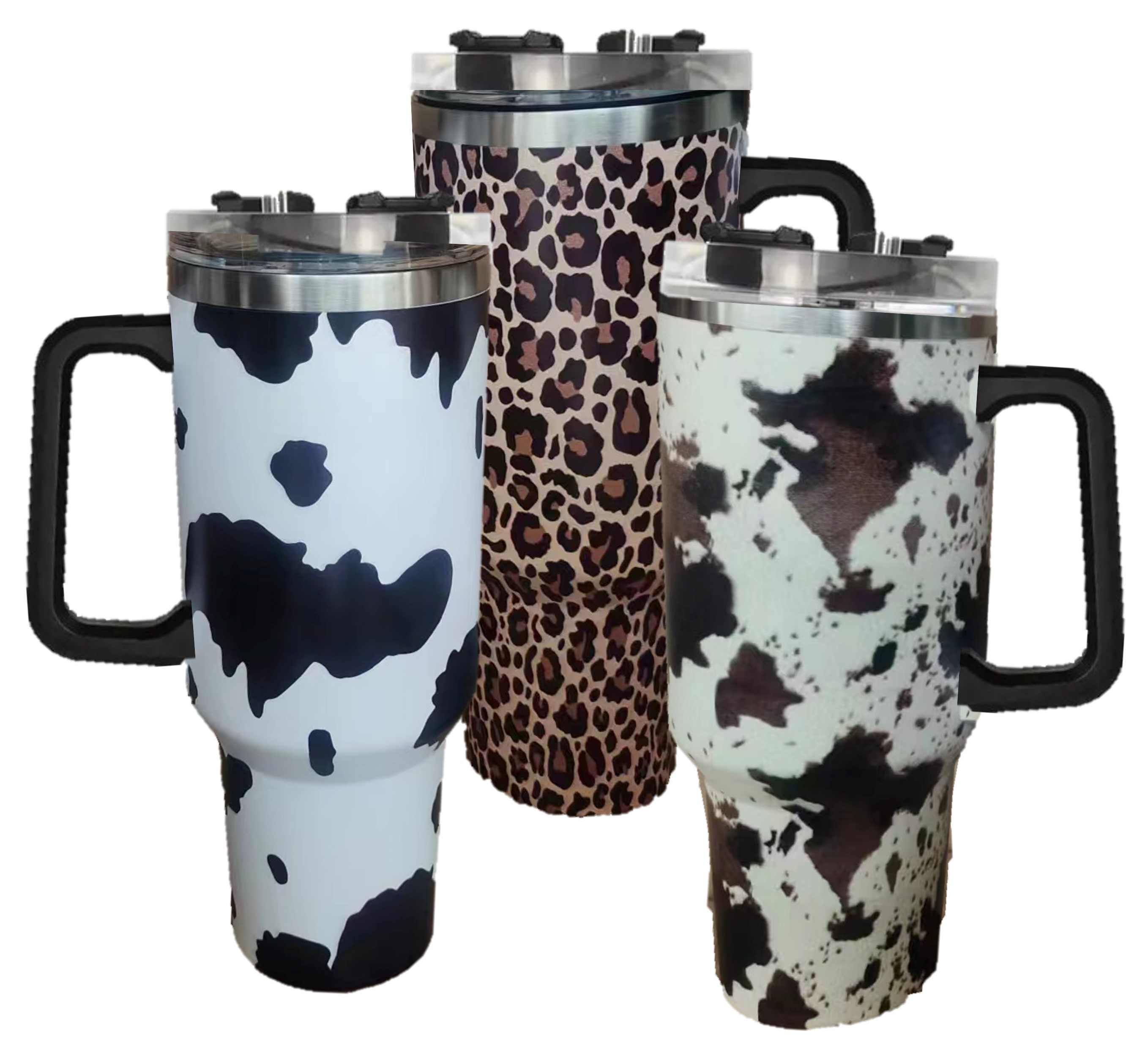 40oz Animal Print V1 Tumbler with Handle - Cowhide, Leopard, Cow Print