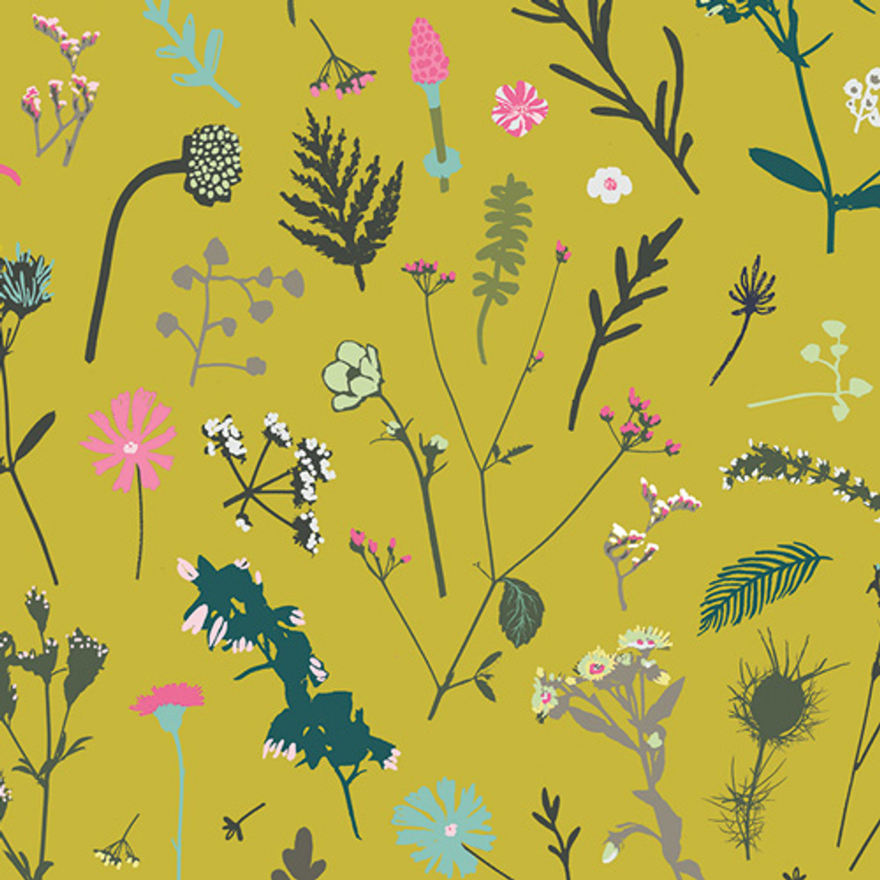 AGF Fabric Esoterra Plantae Mustard, By-the-yard.