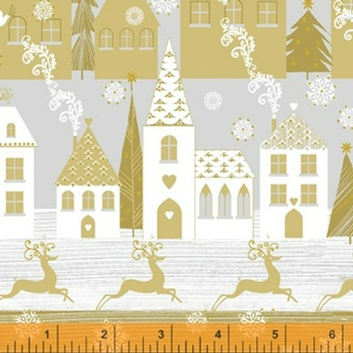 Windham Fabrics Holiday Village Gold and Grey, By-the-yard.